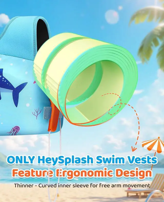 Alt view image 2 of 7 - Swim Vest for Kids, Toddler Pool Floaties Fit 33-66 Lbs, Children Swimming Vest with Adjustable Strap, Swim Jacket Water Wing Arm Float, Puddle Beach Boat Jumper Boy Girl,Blue Shark