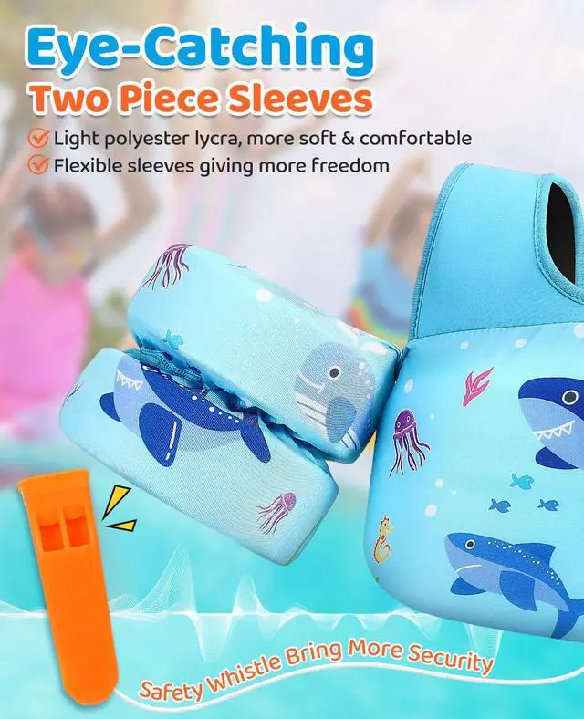 Alt view image 6 of 7 - Swim Vest for Kids, Toddler Pool Floaties Fit 33-66 Lbs, Children Swimming Vest with Adjustable Strap, Swim Jacket Water Wing Arm Float, Puddle Beach Boat Jumper Boy Girl,Blue Shark