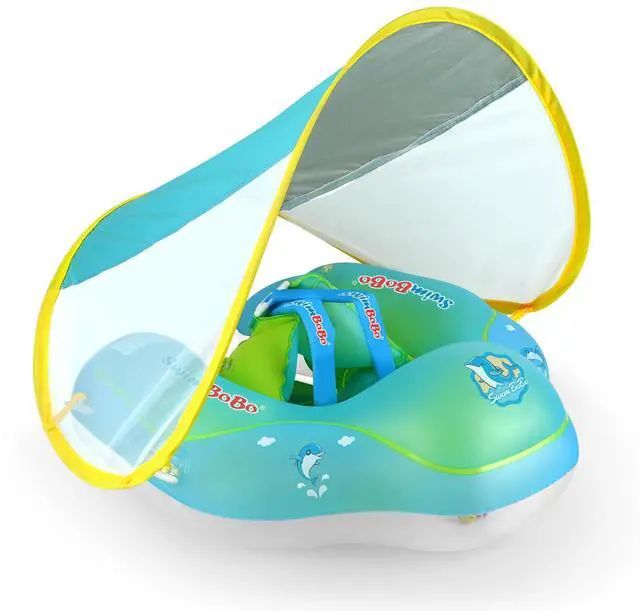 Main image of New Upgraded Baby Swimming Float Kids Inflatable Swim Ring with Safety Support Bottom Swimming Pool Accessories for 3-36 Months (Blue, L)