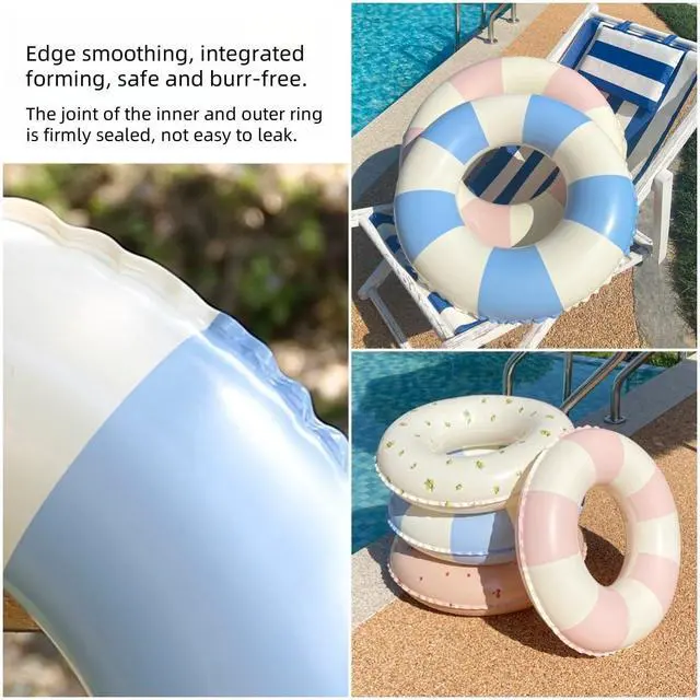 Alt view image 3 of 5 - Pool Floats for Kids Ages 5-10, Swimming Pool Toys Inflatable Pool Tubes Simple Stripes Cute Swim Rings, Kids Floaties Water Toys for Pool Beach Party (Stripes-Blue)