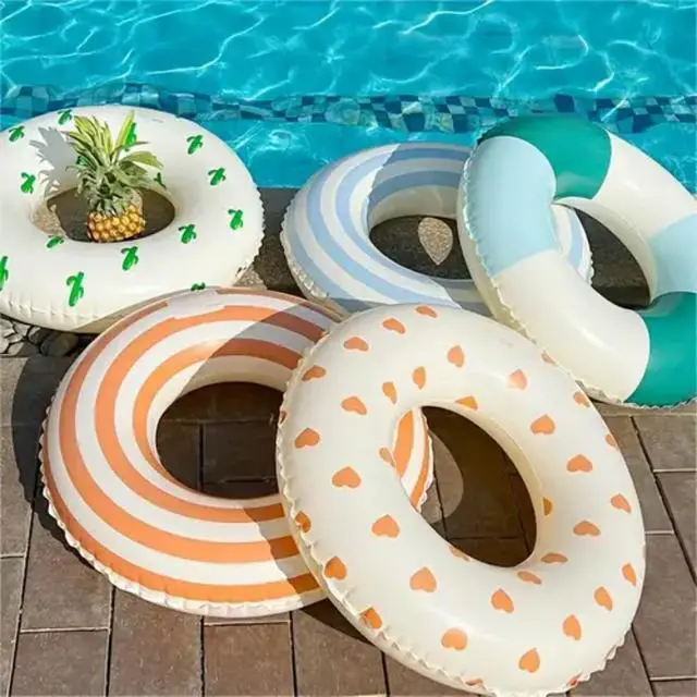 Alt view image 4 of 5 - Pool Floats for Kids Ages 5-10, Swimming Pool Toys Inflatable Pool Tubes Simple Stripes Cute Swim Rings, Kids Floaties Water Toys for Pool Beach Party (Stripes-Blue)