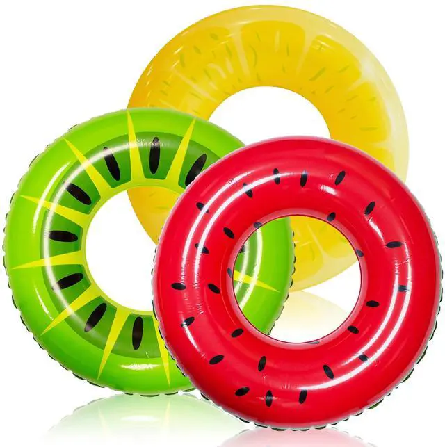 Main image of Inflatable Swim Tube Raft (3 pack) with Summer Fruits Painting, Pool Toys for Swimming Pool Party Decorations