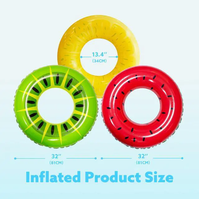 Alt view image 6 of 7 - Inflatable Swim Tube Raft (3 pack) with Summer Fruits Painting, Pool Toys for Swimming Pool Party Decorations