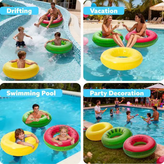 Alt view image 7 of 7 - Inflatable Swim Tube Raft (3 pack) with Summer Fruits Painting, Pool Toys for Swimming Pool Party Decorations