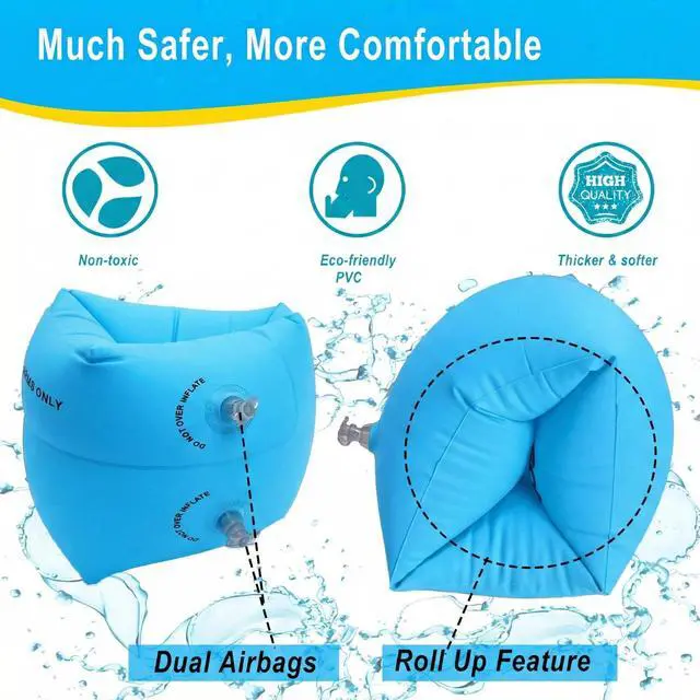 Alt view image 2 of 7 - 2 Pack Arm Floaties for Kids and Adults- Inflatable Floaties for Kids 6-12yrs, Blow up Water Wings for Toddlers, Swimming Arm Pool Floats for Children and Adults 30-150LBS(Blue and Pink)