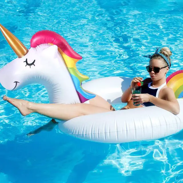Alt view image 3 of 6 - 2 Pack Pool Floats with 2Pcs Beach Balls, 46'' Flamingo Pool Float 57'' Large Unicorn Pool Floaties for Adult, Heavy Duty Inflatable Swimming Rings Pool Accessories for Pool Water Party