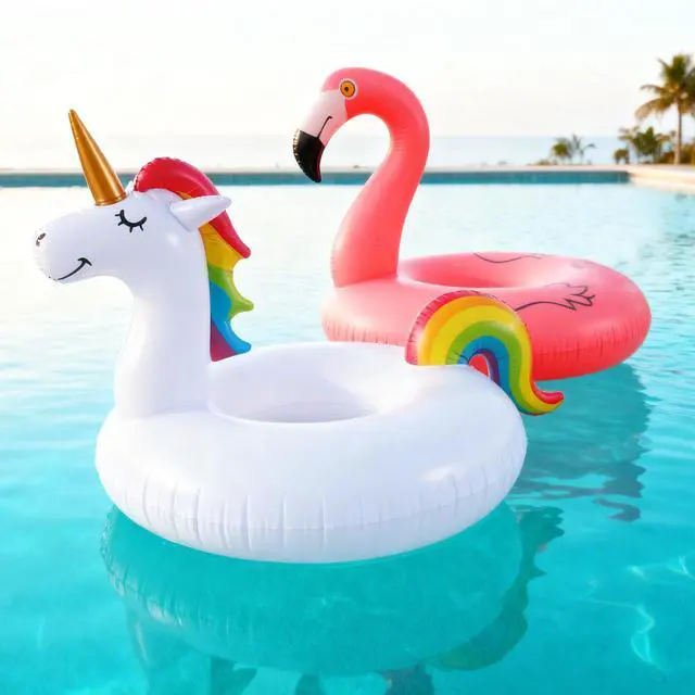 Alt view image 5 of 6 - 2 Pack Pool Floats with 2Pcs Beach Balls, 46'' Flamingo Pool Float 57'' Large Unicorn Pool Floaties for Adult, Heavy Duty Inflatable Swimming Rings Pool Accessories for Pool Water Party