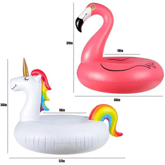 Alt view image 6 of 6 - 2 Pack Pool Floats with 2Pcs Beach Balls, 46'' Flamingo Pool Float 57'' Large Unicorn Pool Floaties for Adult, Heavy Duty Inflatable Swimming Rings Pool Accessories for Pool Water Party