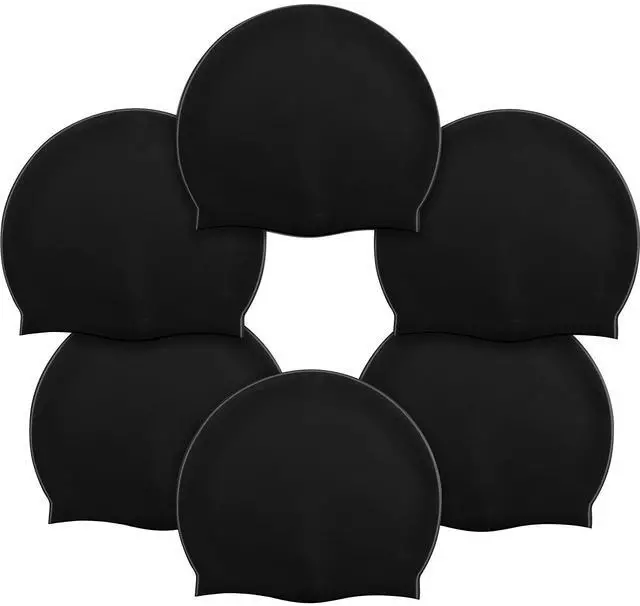Main image of 6 Pieces Unisex Adult Silicone Swim Cap Waterproof Swimming Hat Non Slip Pool Hat Elastic Silicone Cap for Long and Short Hair(Black)