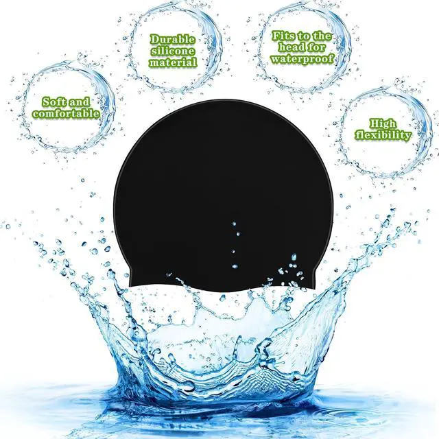 Alt view image 5 of 7 - 6 Pieces Unisex Adult Silicone Swim Cap Waterproof Swimming Hat Non Slip Pool Hat Elastic Silicone Cap for Long and Short Hair(Black)