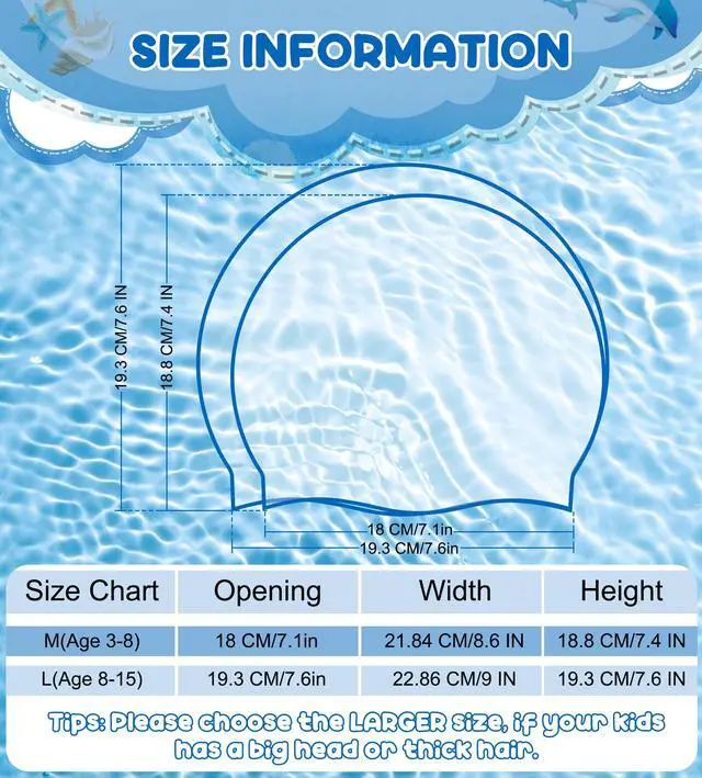 Alt view image 3 of 7 - 2 Pack Kids Swim Cap for Girls Boys Age 8-15, Waterproof Swim Cap Durable Silicone Kids Swimming Cap for Long Hair, Black & Blue