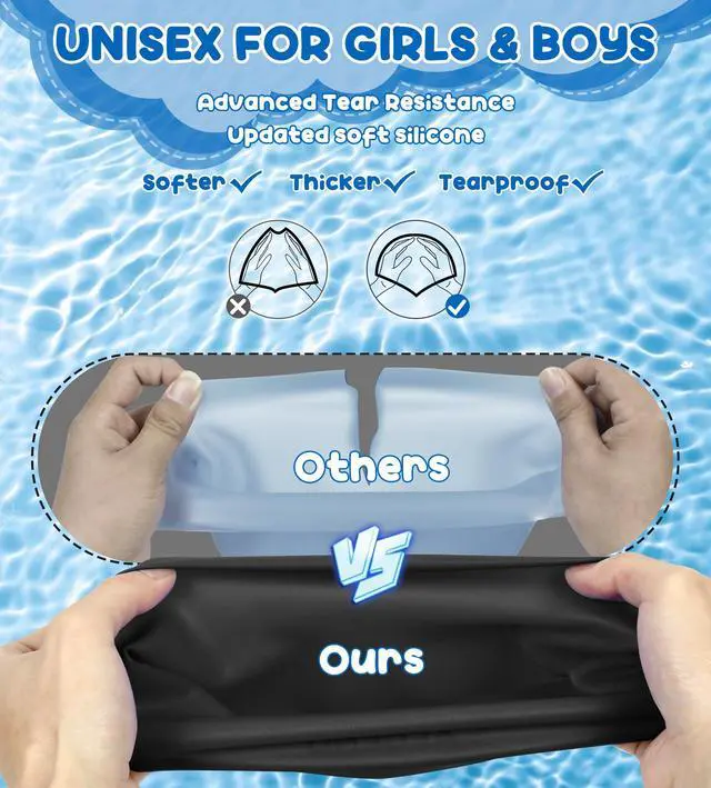 Alt view image 6 of 7 - 2 Pack Kids Swim Cap for Girls Boys Age 8-15, Waterproof Swim Cap Durable Silicone Kids Swimming Cap for Long Hair, Black & Blue