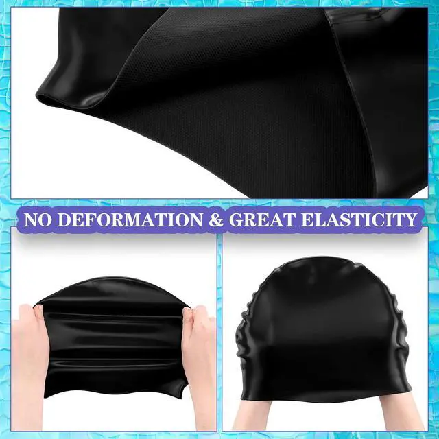 Alt view image 7 of 7 - 6 Pieces Unisex Adult Silicone Swim Cap Waterproof Swimming Hat Non Slip Pool Hat Elastic Silicone Cap for Long and Short Hair(Black)