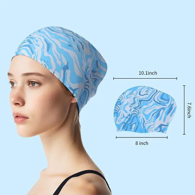 Alt view image 3 of 7 - 2 Pack Swim Cap Women Adult - Stylish Silicone Swim Cap for Long Hair - Waterproof Swim Caps for Girls Women - Comfortable Fit for PoolBlue+Green