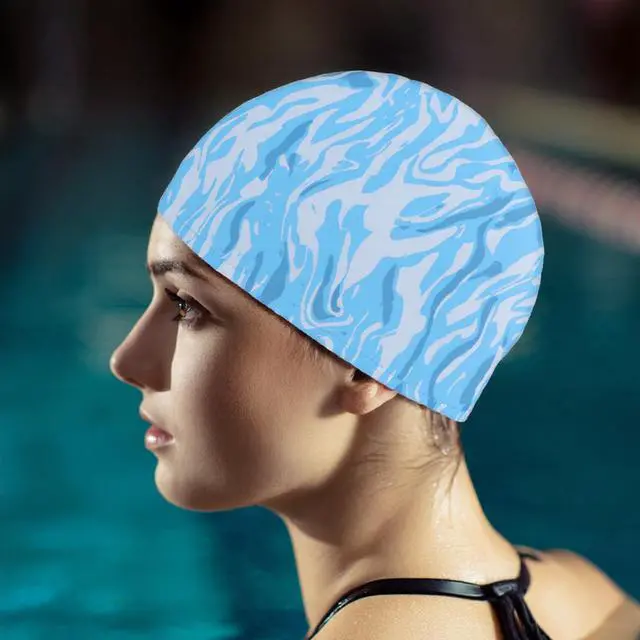 Alt view image 5 of 7 - 2 Pack Swim Cap Women Adult - Stylish Silicone Swim Cap for Long Hair - Waterproof Swim Caps for Girls Women - Comfortable Fit for PoolBlue+Green