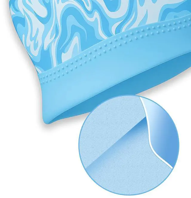 Alt view image 7 of 7 - 2 Pack Swim Cap Women Adult - Stylish Silicone Swim Cap for Long Hair - Waterproof Swim Caps for Girls Women - Comfortable Fit for PoolBlue+Green