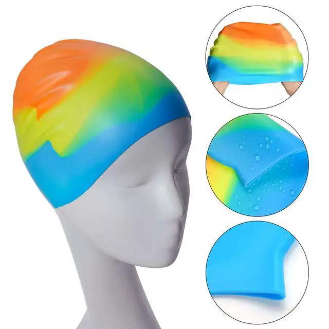 Alt view image 4 of 7 - 6pcs Silicone Swim Cap for Boys Girls Silicone Kids Swimming Cap Women Men Small Head Swimming Pool Swimming Cap for Long Hair Short Hair Multi Color Unisex Bath Silione