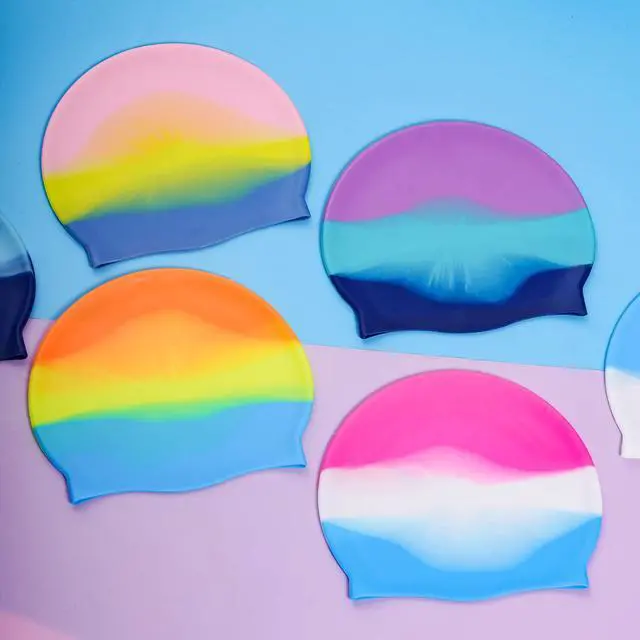 Alt view image 5 of 7 - 6pcs Silicone Swim Cap for Boys Girls Silicone Kids Swimming Cap Women Men Small Head Swimming Pool Swimming Cap for Long Hair Short Hair Multi Color Unisex Bath Silione