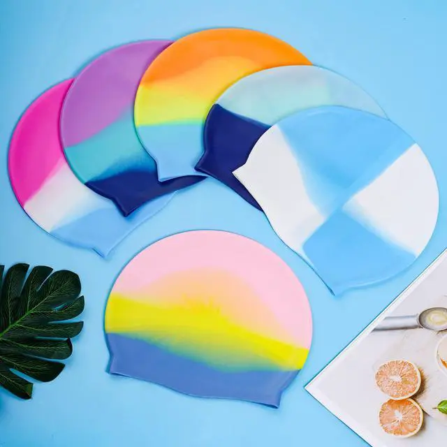 Alt view image 7 of 7 - 6pcs Silicone Swim Cap for Boys Girls Silicone Kids Swimming Cap Women Men Small Head Swimming Pool Swimming Cap for Long Hair Short Hair Multi Color Unisex Bath Silione