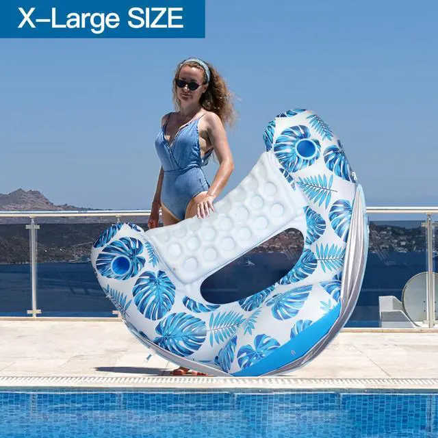 Alt view image 5 of 7 - Pool Float with Canopy for Adults - XL Inflatable Lounge Chair with Adjustable Sun Shade Cover, Drink Cup Holder, Ergonomic Headrest