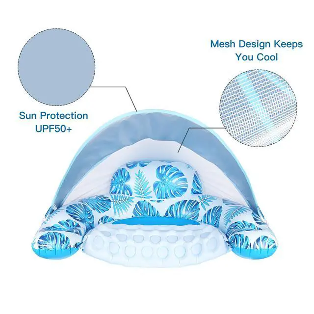 Alt view image 7 of 7 - Pool Float with Canopy for Adults - XL Inflatable Lounge Chair with Adjustable Sun Shade Cover, Drink Cup Holder, Ergonomic Headrest