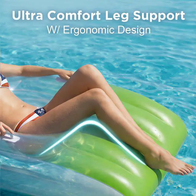 Alt view image 3 of 7 - Inflatable Pool Lounge Floats Adult, Large Swimming Pool Sofa Floaties, Beach Tanning Recliner Floating Mesh Chair Cup Holder, Blow Up Lake River Floaty Tube, Summer Water Party Toy-Green-L