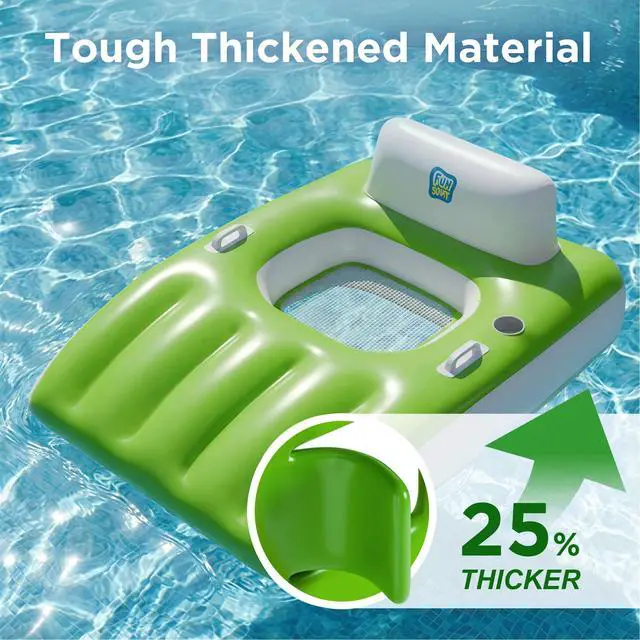 Alt view image 4 of 7 - Inflatable Pool Lounge Floats Adult, Large Swimming Pool Sofa Floaties, Beach Tanning Recliner Floating Mesh Chair Cup Holder, Blow Up Lake River Floaty Tube, Summer Water Party Toy-Green-L