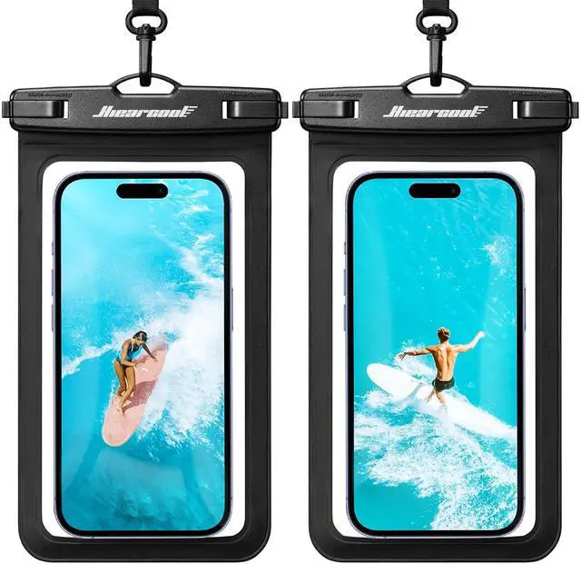 Main image of Waterproof Phone Pouch, Universal Case Compatible for iPhone 17 16 15 14 13 Pro Max Plus Up to 8.9", IPX8 Beach Travel Essentials-Black-2 Pack