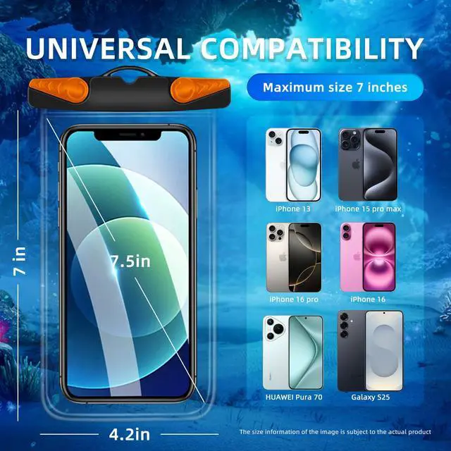 Alt view image 6 of 7 - Waterproof Phone Pouch, Waterproof Phone Case with Lanyard for iPhone, Samsung, IPX8 Cellphone Beach Dry Bag Kayak Cruise Ship Essentials 2Pack-7.5"