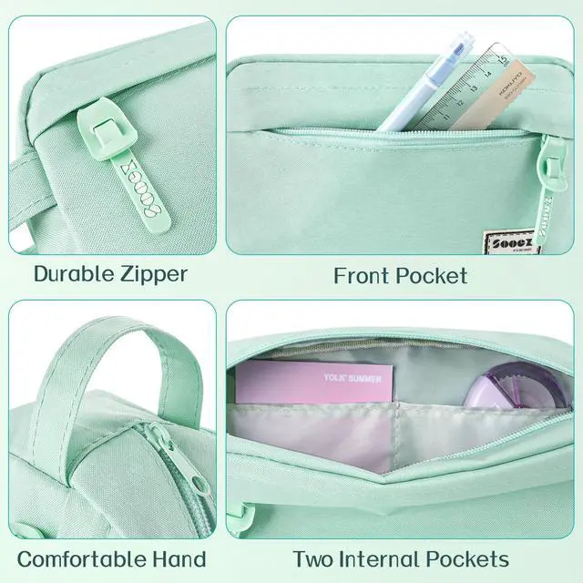 Alt view image 4 of 5 - Original High Capacity Pencil Case, Big Pencil Bag Pouch Box Organizer Pen Case, Aesthetic Supply for Girls Adults, Portable Journaling Supplies with Easy Grip Handle & Loop, Mint Green