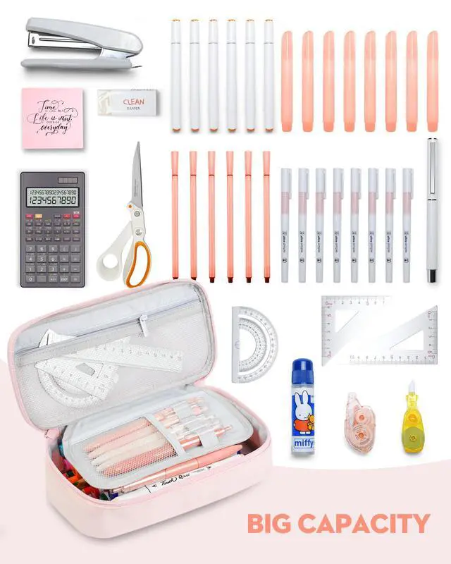 Alt view image 4 of 6 - Cute Pencil Case for Girls, Large Pencil Pouch, Zipper Pencil Box, Aesthetic Pen Bag School Supplies for Student Teen College Adults, Pink