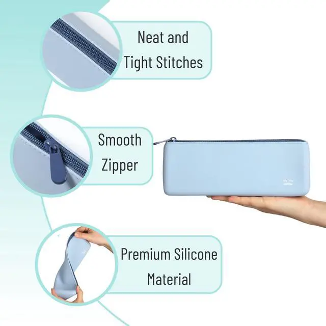 Alt view image 3 of 7 - Silicone Pencil Case Pouch, Muted Blue