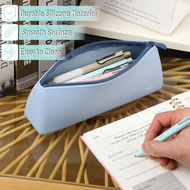 Alt view image 4 of 7 - Silicone Pencil Case Pouch, Muted Blue