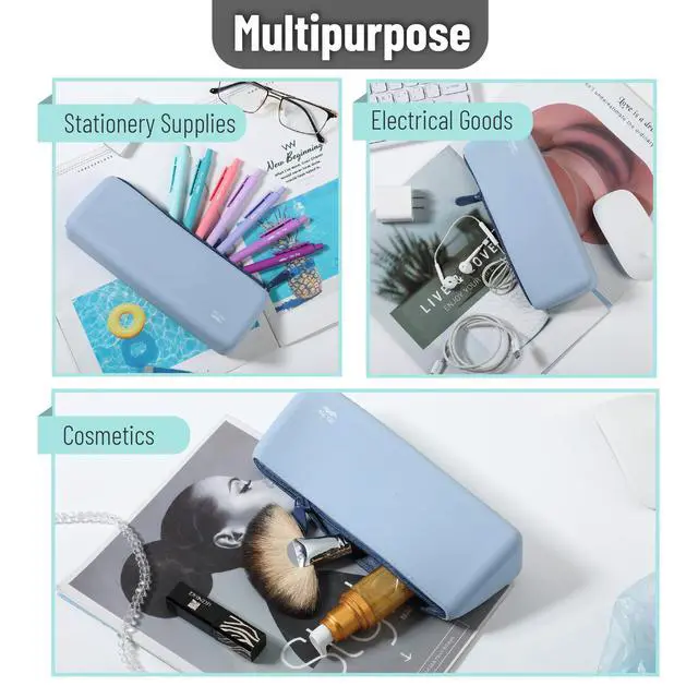Alt view image 6 of 7 - Silicone Pencil Case Pouch, Muted Blue