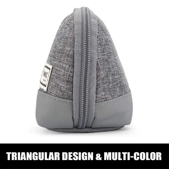 Alt view image 5 of 5 - Wide-Opening Pencil Pen Case, Lightweight & Spacious Pencil Bag Pouch Box Organizer, Aesthetic Supply with Triangular Design for Adults, Grey