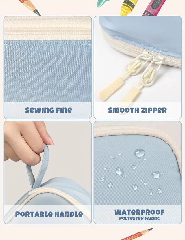 Alt view image 5 of 7 - Cute Pencil Case, Aesthetic Pen Pouch, Colored Large Pencil Bag with Zipper, Kawaii Stationery Storage and Organizer, School Supplies for Teen and Adult Girls, Blue