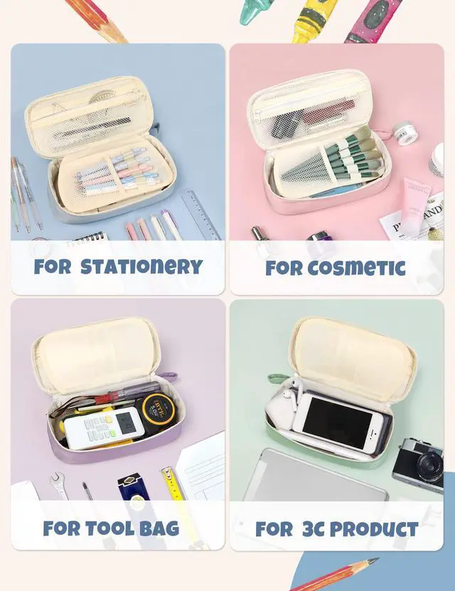 Alt view image 7 of 7 - Cute Pencil Case, Aesthetic Pen Pouch, Colored Large Pencil Bag with Zipper, Kawaii Stationery Storage and Organizer, School Supplies for Teen and Adult Girls, Blue