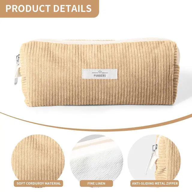 Alt view image 4 of 7 - Soft Corduroy Pencil Case Pouch - Small Stationery Pen Bag Apricot