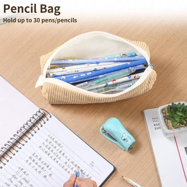 Alt view image 5 of 7 - Soft Corduroy Pencil Case Pouch - Small Stationery Pen Bag Apricot