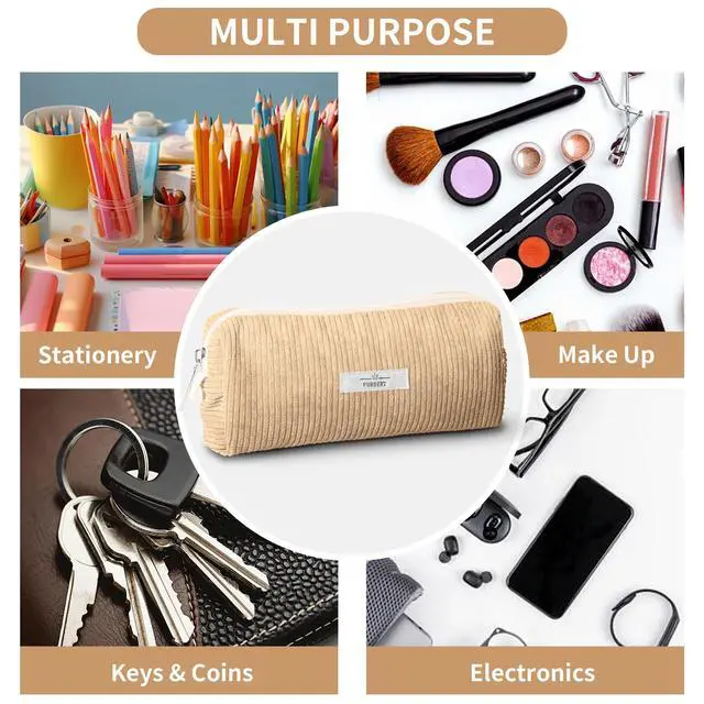 Alt view image 7 of 7 - Soft Corduroy Pencil Case Pouch - Small Stationery Pen Bag Apricot