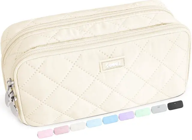 Main image of Cute Pencil Case, Aesthetic Pen Pencil Pouch, Extra Large Pencil Bag with Zipper, Special Pencil Holder Stationery Bag Marker Organizer, School Essentials Supplies for Girls Adult Teen, Beige