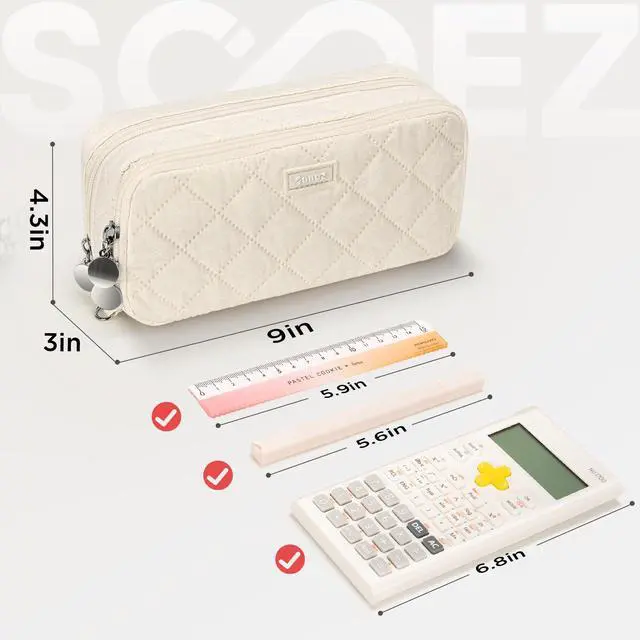 Alt view image 5 of 7 - Cute Pencil Case, Aesthetic Pen Pencil Pouch, Extra Large Pencil Bag with Zipper, Special Pencil Holder Stationery Bag Marker Organizer, School Essentials Supplies for Girls Adult Teen, Beige