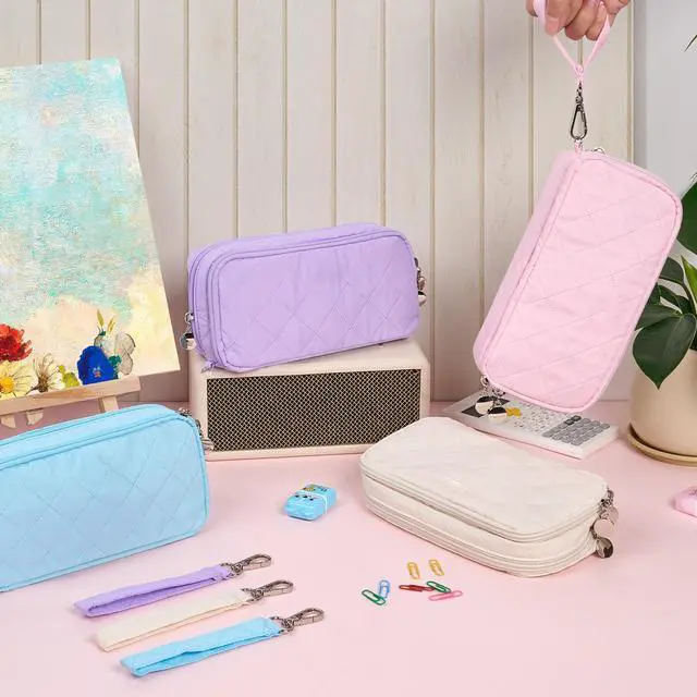 Alt view image 7 of 7 - Cute Pencil Case, Aesthetic Pen Pencil Pouch, Extra Large Pencil Bag with Zipper, Special Pencil Holder Stationery Bag Marker Organizer, School Essentials Supplies for Girls Adult Teen, Beige