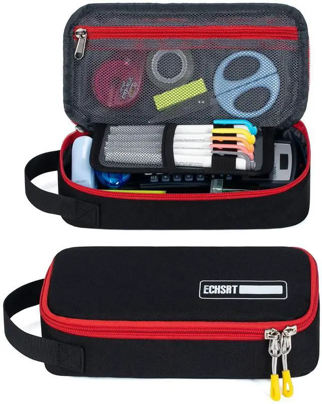 Main image of Large Pencil Case, Aesthetic Pen Pouch with Big Capacity, Minimalist Portable Stationery Bag with Handle for Office Organizer Black Pencil Cases