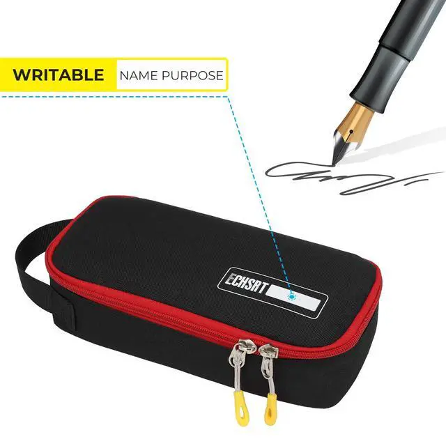 Alt view image 3 of 7 - Large Pencil Case, Aesthetic Pen Pouch with Big Capacity, Minimalist Portable Stationery Bag with Handle for Office Organizer Black Pencil Cases