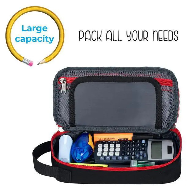 Alt view image 5 of 7 - Large Pencil Case, Aesthetic Pen Pouch with Big Capacity, Minimalist Portable Stationery Bag with Handle for Office Organizer Black Pencil Cases