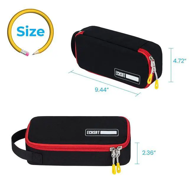 Alt view image 2 of 7 - Large Pencil Case, Aesthetic Pen Pouch with Big Capacity, Minimalist Portable Stationery Bag with Handle for Office Organizer Black Pencil Cases