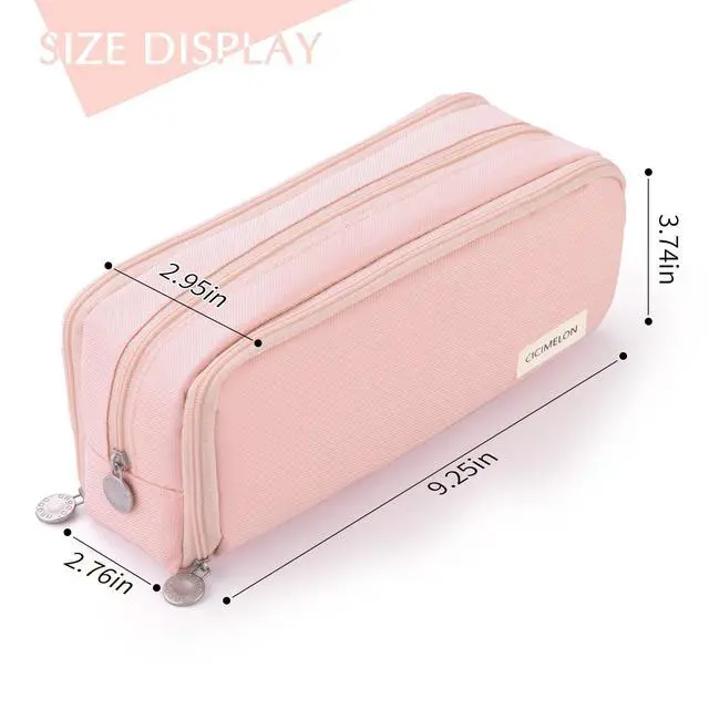 Alt view image 5 of 7 - Large Capacity Pencil Case 3 Compartment Pouch Pen Bag for School Teen Girl Boy Men Women (Pink)