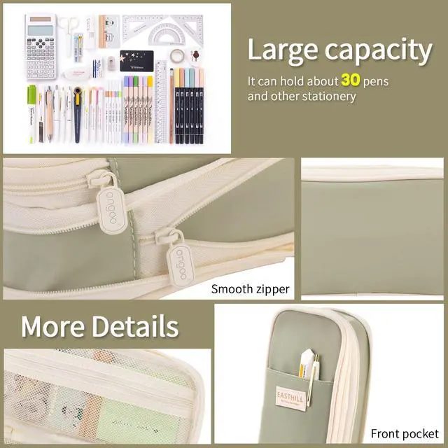 Alt view image 4 of 6 - Big Capacity Pencil Case Large Pencil Pouch Stationery Pen Bag for Teen Girls-Green