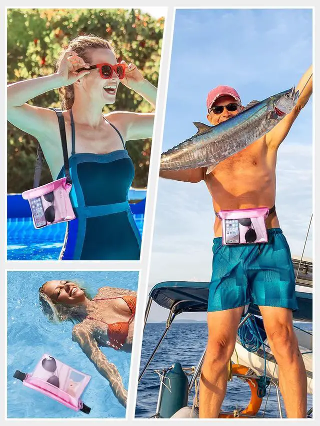 Alt view image 6 of 6 - Waterproof Fanny Pack, Waterproof Pouch Dry Bag 2-Pack for Phone Passport Purse, Adjustable Waist Strap for Swimming Kayaking Boating Paddle Board Accessories Cruise Beach Camping Essentials